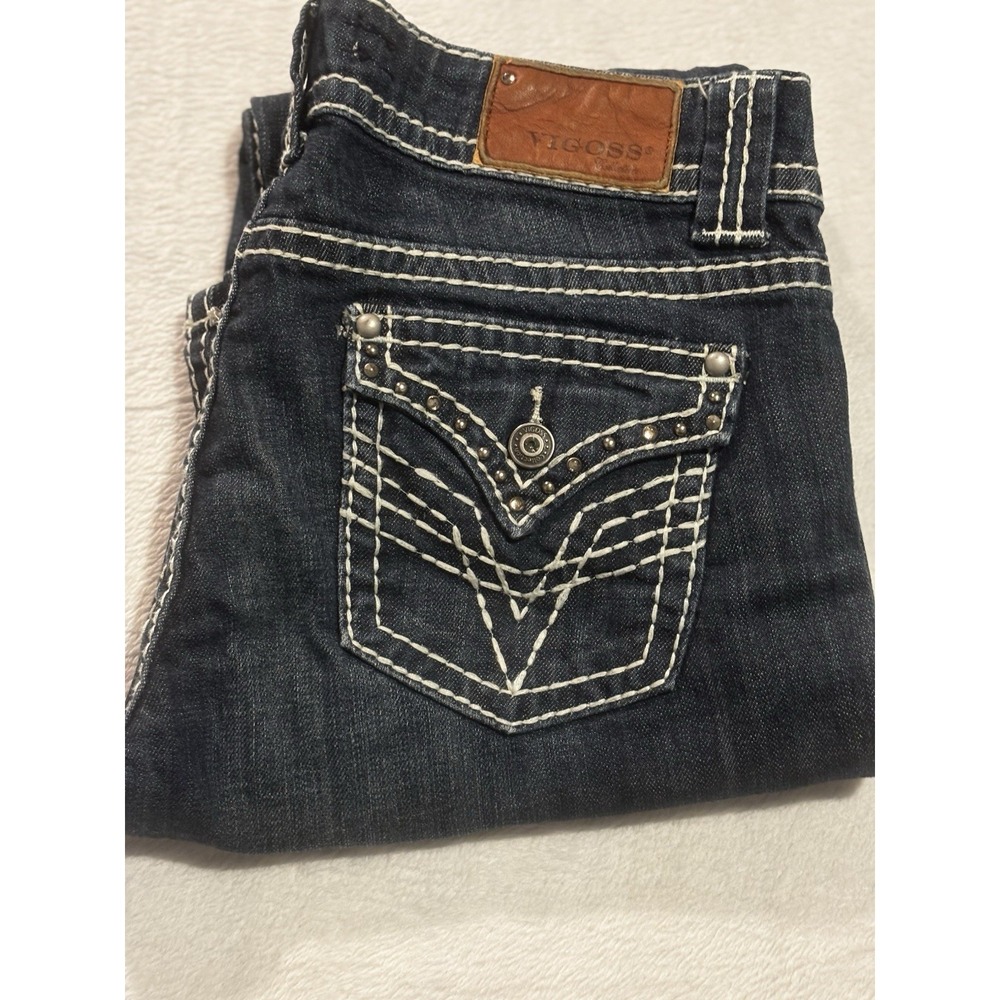 VIGOSS Jeans Women's 9 Blue BootCut Flap Pocket Denim‎ Stitched Raw Hem